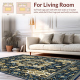 Intricate Design Non Shedding Beige and Gold(Blue)