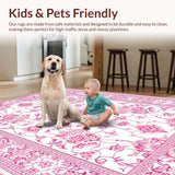 Ultra Soft Area Rug, Non Slip, Stain Resistant, Washable Area Rugs for Living Room, Bedroom, Whimsical Faded Floral Composition(White)