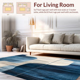 Ultra Soft Area Rug, Non Slip, Stain Resistant, Washable Area Rugs for Living Room, Bedroom, Sophisticated with Navy and Beige Abstract Shapes(Blue)