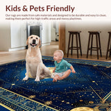 Ultra Soft Area Rug, Non Slip, Stain Resistant, Washable Area Rugs for Living Room, Bedroom, Vibrant Cosmic Medallion Aesthetic(Blue)