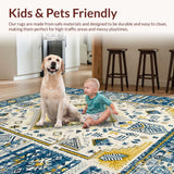 Ultra Soft Area Rug, Non Slip, Stain Resistant, Washable Area Rugs for Living Room, Bedroom, Contemporary Vibrant Tribal Motif(Blue)