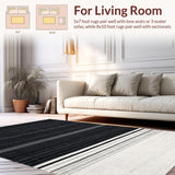 Ultra Soft Area Rug, Non Slip, Stain Resistant, Washable Area Rugs for Living Room, Bedroom, Classic Dual-Tone Linear Pattern Indoor Outdoor Washable Floor Covering(Black)