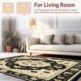 Ultra Soft Area Rug, Non Slip, Stain Resistant, Washable Area Rugs for Living Room, Bedroom, Vintage Inspired Beige and Black Floral Medallion Area(Beige)