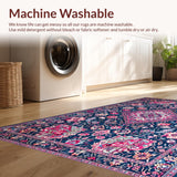 Ultra Soft Area Rug, Non Slip, Stain Resistant, Washable Area Rugs for Living Room, Bedroom, Rustic Multicolor Geometric Motifs(Blue)