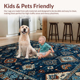 Ultra Soft Area Rug, Non Slip, Stain Resistant, Washable Area Rugs for Living Room, Bedroom, Rustic Watercolor Geometric Design(Blue)