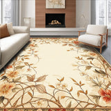 Botanical Scrollwork Transitional Floor Cover with Floral Accents(Beige)