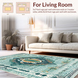 Ultra Soft Area Rug, Non Slip, Stain Resistant, Washable Area Rugs for Living Room, Bedroom, Teal and Orange Surfboard Rug With Stylized Turtle and Flow Lines(Blue)