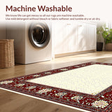 Ultra Soft Area Rug, Non Slip, Stain Resistant, Washable Area Rugs for Living Room, Bedroom, Chic Classic Burgundy Medallion Style(Red)