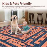 Ultra Soft Area Rug, Non Slip, Stain Resistant, Washable Area Rugs for Living Room, Bedroom, Intricate Labyrinth Design With Coral Circlets And Geometric Footwear Motifs(Orange)