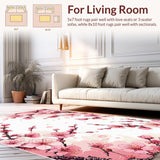 Ultra Soft Area Rug, Non Slip, Stain Resistant, Washable Area Rugs for Living Room, Bedroom, Rustic Springtime Floral Charm(Pink)