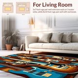 Ultra Soft Area Rug, Non Slip, Stain Resistant, Washable Area Rugs for Living Room, Bedroom, Modern Graphic Bass Guitar Imagery(Brown)