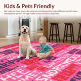 Ultra Soft Area Rug, Non Slip, Stain Resistant, Washable Area Rugs for Living Room, Bedroom, Bold Whimsical Script Design(Pink)