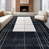 Ultra Soft Area Rug, Non Slip, Stain Resistant, Washable Area Rugs for Living Room, Bedroom, Chic Onyx and Chalk Stripe Floor Rug(Black)
