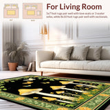 Ultra Soft Area Rug, Non Slip, Stain Resistant, Washable Area Rugs for Living Room, Bedroom, Artful Black and Green Elements(Yellow)