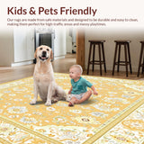 Ultra Soft Area Rug, Non Slip, Stain Resistant, Washable Area Rugs for Living Room, Bedroom, Heritage Collection Area with Traditional Floral Medallion Design(Beige)