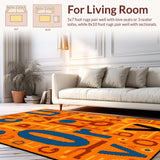 Ultra Soft Area Rug, Non Slip, Stain Resistant, Washable Area Rugs for Living Room, Bedroom, Vibrant Radial Alphabetic Inspiration(Orange)