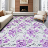Ultra Soft Area Rug, Non Slip, Stain Resistant, Washable Area Rugs for Living Room, Bedroom, Elegant Floral Grey Palette(Purple)