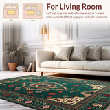Ultra Soft Area Rug, Non Slip, Stain Resistant, Washable Area Rugs for Living Room, Bedroom, Rustic Tribal Warm Tones Design(Green)