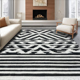 Ultra Soft Area Rug, Non Slip, Stain Resistant, Washable Area Rugs for Living Room, Bedroom, Elegant Chevron Stripe Carpet with Crisp Black and White Repeating Motifs(Black)