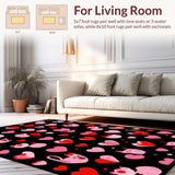 Ultra Soft Area Rug, Non Slip, Stain Resistant, Washable Area Rugs for Living Room, Bedroom, Cute Black Cat Whimsical Print(Red)
