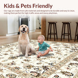 Ultra Soft Area Rug, Non Slip, Stain Resistant, Washable Area Rugs for Living Room, Bedroom, Elegant Area with Vintage Floral Motifs in Warm Beige and Taupe(Beige)