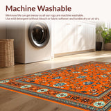 Ultra Soft Area Rug, Non Slip, Stain Resistant, Washable Area Rugs for Living Room, Bedroom, Playful Orange Tiled Motif(Orange)