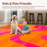 Ultra Soft Area Rug, Non Slip, Stain Resistant, Washable Area Rugs for Living Room, Bedroom, Lively Curvilinear Retro Pattern(Orange)