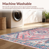 Ultra Soft Area Rug, Non Slip, Stain Resistant, Washable Area Rugs for Living Room, Bedroom, Elegant Distressed Geometric Motif(Pink)