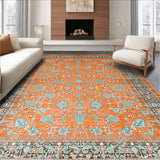 Ultra Soft Area Rug, Non Slip, Stain Resistant, Washable Area Rugs for Living Room, Bedroom, Vibrant Earthy Floral Geometry(Orange)