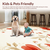 Ultra Soft Area Rug, Non Slip, Stain Resistant, Washable Area Rugs for Living Room, Bedroom, Radiant Bloom Area Beige & Crimson Abstract Floral Design(Red)