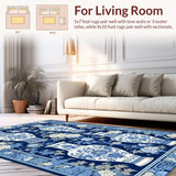 Ultra Soft Area Rug, Non Slip, Stain Resistant, Washable Area Rugs for Living Room, Bedroom, Rustic Tan Tiled Ginger Jar Aesthetic(Blue)
