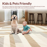 Beige Ivory Chevron Striped Area with Bold Angular Motif Design(Beige)