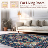 Ultra Soft Area Rug, Non Slip, Stain Resistant, Washable Area Rugs for Living Room, Bedroom, Serene Boho Patterned Elegance(Blue)
