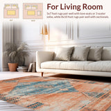 Ultra Soft Area Rug, Non Slip, Stain Resistant, Washable Area Rugs for Living Room, Bedroom, Artistic Vintage Ethnic Motif(Orange)