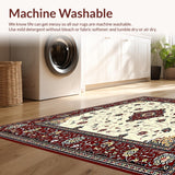 Ultra Soft Area Rug, Non Slip, Stain Resistant, Washable Area Rugs for Living Room, Bedroom, Decorative Medallion Victorian Era Inspired Maroon Beige(Red)