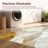 Ultra Soft Area Rug, Non Slip, Stain Resistant, Washable Area Rugs for Living Room, Bedroom, Mirage Beige Gold Abstract Geometric Marble Motif Area(White)
