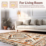 Ultra Soft Area Rug, Non Slip, Stain Resistant, Washable Area Rugs for Living Room, Bedroom, Vintage Cozy Diamond Arrangement(Orange)
