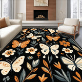 Ultra Soft Area Rug, Non Slip, Stain Resistant, Washable Area Rugs for Living Room, Bedroom, Elegant Floral-Insect Hybrid Design(Black)