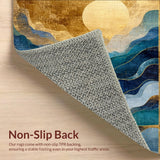 Ultra Soft Area Rug, Non Slip, Stain Resistant, Washable Area Rugs for Living Room, Bedroom, Contemporary Rippled Wave Rug Showcasing Blue Gold Fusion, Abstract Geometry(Blue)