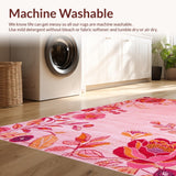 Ultra Soft Area Rug, Non Slip, Stain Resistant, Washable Area Rugs for Living Room, Bedroom, Stylish Abstract Floral Celebration(Pink)