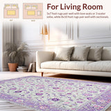 Ultra Soft Area Rug, Non Slip, Stain Resistant, Washable Area Rugs for Living Room, Bedroom, Chic Geometric Lavender Accents(Ivory)