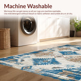 Ultra Soft Area Rug, Non Slip, Stain Resistant, Washable Area Rugs for Living Room, Bedroom, Sedona Collection Over Dyed Southwest Area Blue Beige(White)