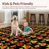 Ultra Soft Area Rug, Non Slip, Stain Resistant, Washable Area Rugs for Living Room, Bedroom, Rustic Summer Blossom Motif(Red)