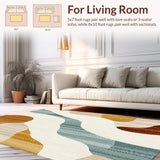 Beige & Camel River Flow Modern Abstract Accent(Beige)