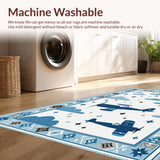 Ultra Soft Area Rug, Non Slip, Stain Resistant, Washable Area Rugs for Living Room, Bedroom, Sky-themed Cartoon Animal Parade(Blue)