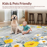 Ultra Soft Area Rug, Non Slip, Stain Resistant, Washable Area Rugs for Living Room, Bedroom, Playful Cozy Flower Arrangement(Gray)