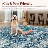 Ultra Soft Area Rug, Non Slip, Stain Resistant, Washable Area Rugs for Living Room, Bedroom, Rustic Gray and Blue Medallion Design(Blue)