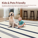 Ultra Soft Area Rug, Non Slip, Stain Resistant, Washable Area Rugs for Living Room, Bedroom, Contemporary Cream Navy Stripe Aesthetic(Ivory)