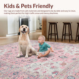 Ultra Soft Area Rug, Non Slip, Stain Resistant, Washable Area Rugs for Living Room, Bedroom, Rustic Modern Floral Whimsy Style(Pink)