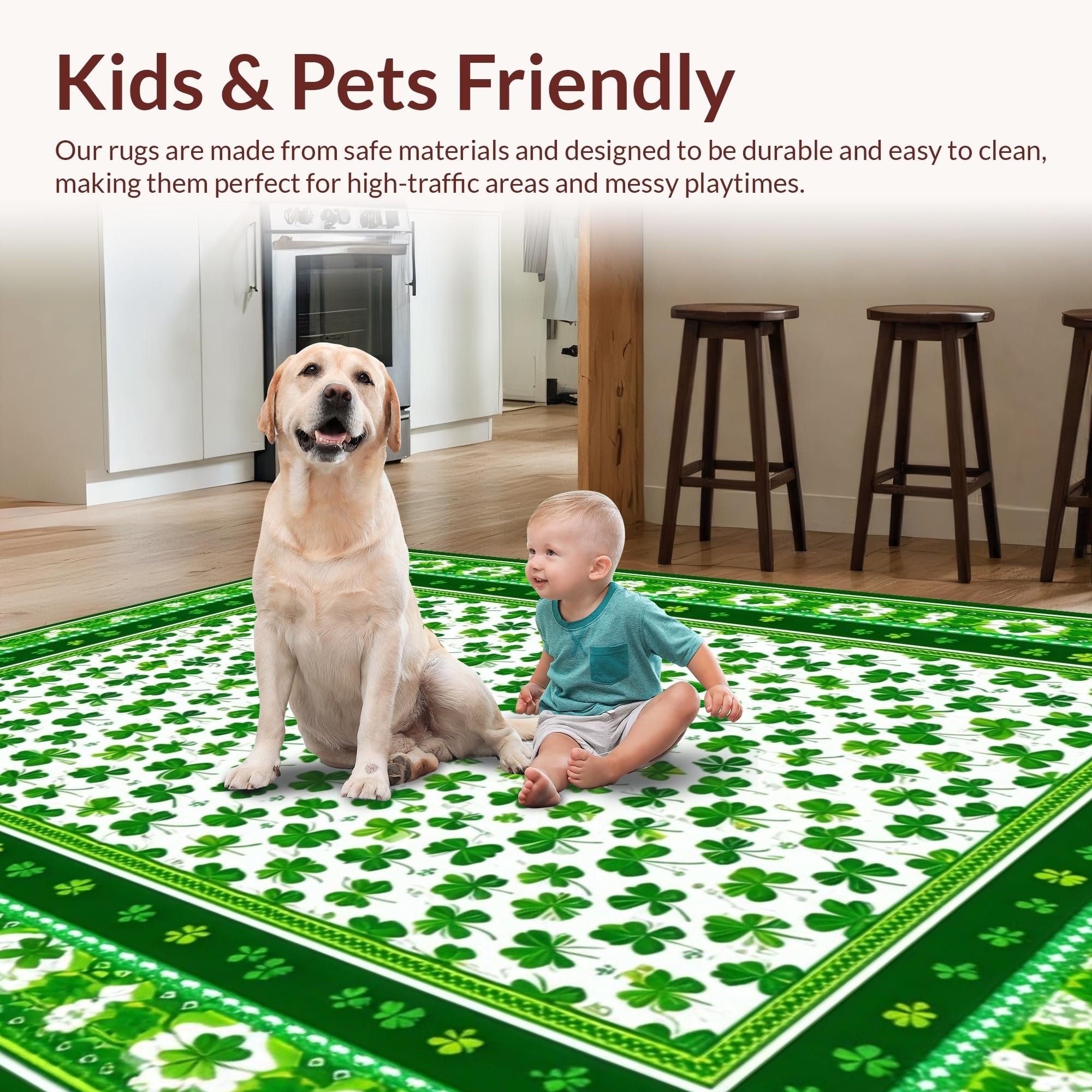 Charming Emerald Clover Pattern Rug – ODIKA